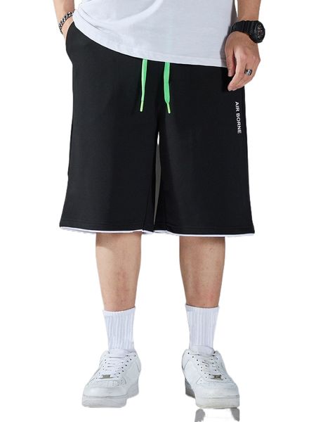 

men letter graphic drawstring waist shorts t35s#, White;black