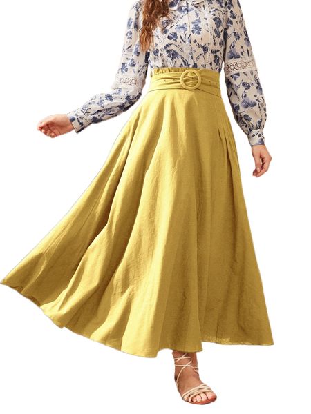 

solid belted flare skirt j4dn#, Black