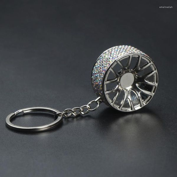 Keychains Creative Rhinestone Wheel Hub Tecking Cristal Chain Key Chain Unissex Modelo inicial Rim Acessório de carro GiftKeyCains emel22