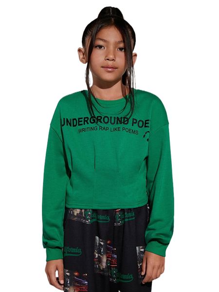 

girls slogan graphic drop shoulder pullover 64s7#, Black;white