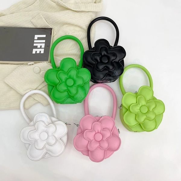 

candy color children's crossbody bag cute flower girls round shoulder bags portable princess lipstick bag coin purse handbags, White