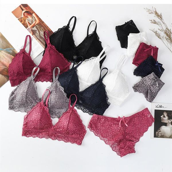

women lace bra set lingerie floral bralette wire brassiere underwear female low rise panties briefs intimates, Red;black