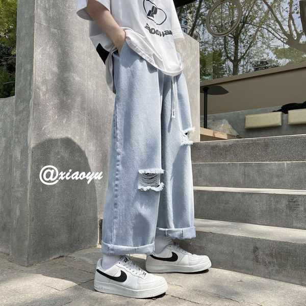 Мужские джинсы мешковатые разорванные дыры джинсы брюки Мужские тенденции моды уличная одежда Bottoms Teen Hip Hop Denim Парень огорченных в кобликолах