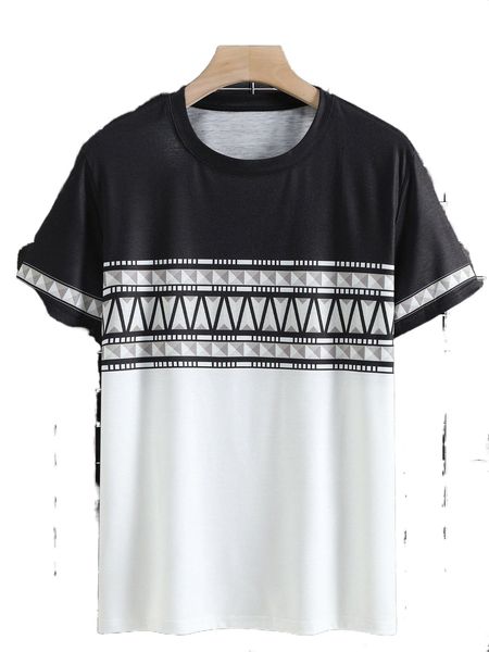 

men geo print colorblock tee v1ct#, White;black