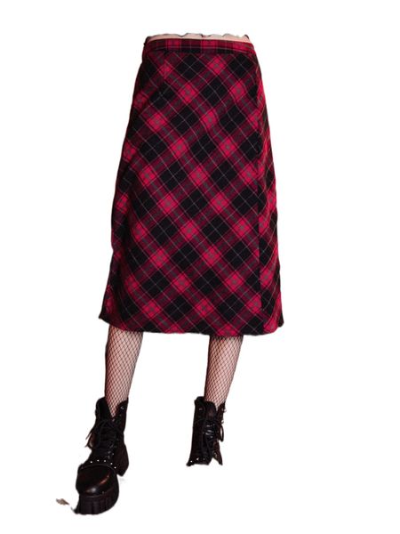 

romwe dark academia tartan straight skirt l9g6#, Black