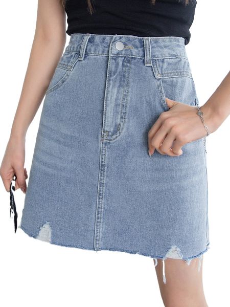 

dazy raw hem ripped denim skirt 16wo#, Black
