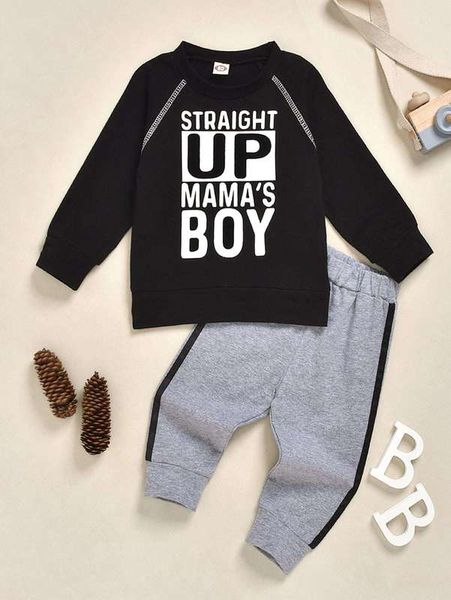 

toddler boys slogan graphic sweatshirt with side striped joggers she, White