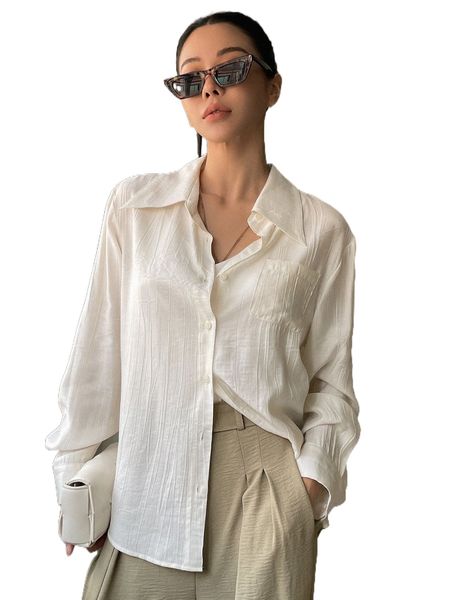 

dazy button front pocket patched blouse 97vk#, White