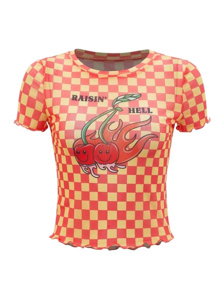 

x oasis print collection checker & cartoon graphic lettuce trim tee z8uk#, White