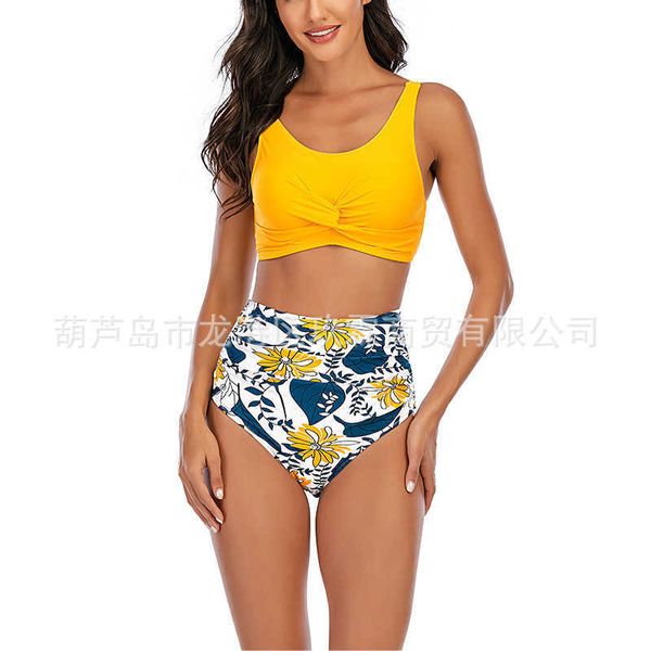 

2021 new split swimsuit suspender high waist pants swimsuit multicolor bikini swimsuit