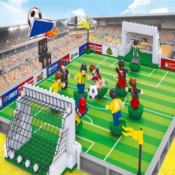 Nova chegada educacional interação pai-filho montar mini figura de brinquedo da copa do mundo com bloco de construção de campo de jogo de futebol Brick226V