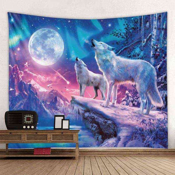 Cortinas quarto casa sala de estar arte manta lobo ilustração decoração carpete mandala boho carpet de parede decoração j220804