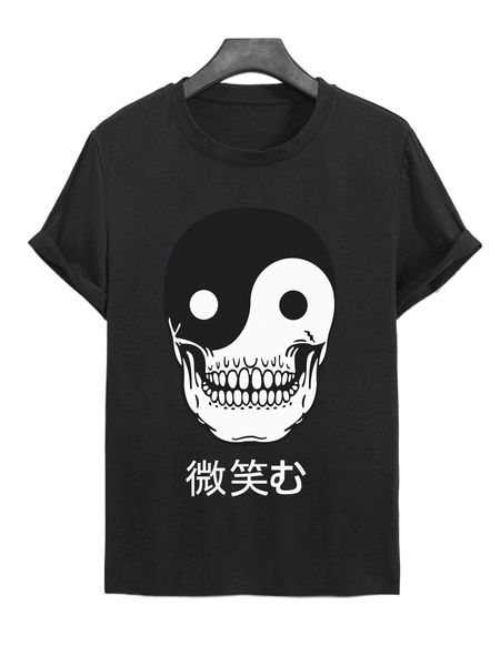 

men japanese letter & skull print tee l4wl#, White;black
