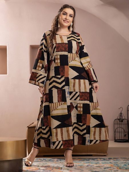 

plus geo print tunic dress x5rd#, Black