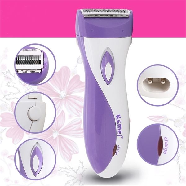 Kemei Removedor de Cabelo Senhora Shaver Shaver Afterm Cabelo Trimmer Recarregável Impermeável Biquíni Bikini Razor para Mulheres Epilador Sem Códigos 220323