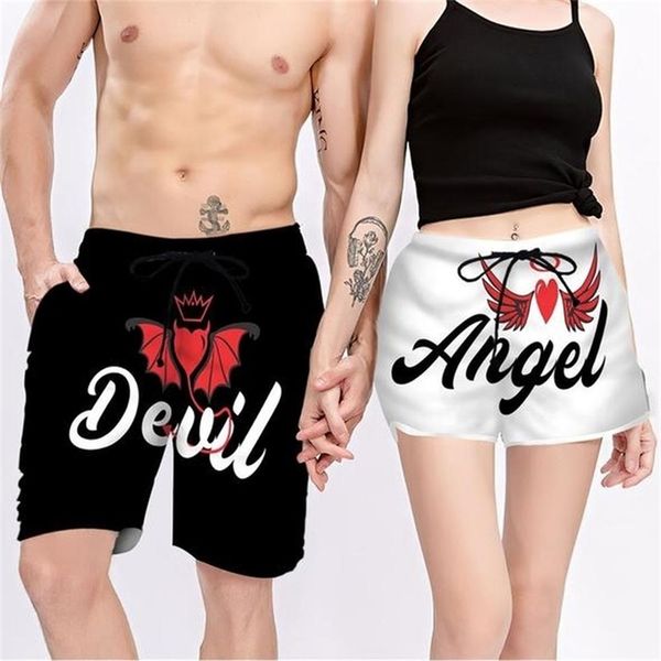 

couple matching angel and devil 3d printed casual shorts men women fashion for couple outfit beach shorts drop w220617, White;black
