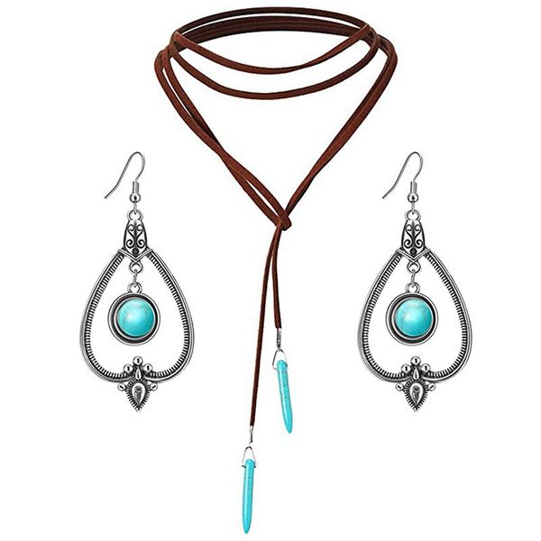 Summer Beach Leather Chain Women Feather Bead Pendant Collana Orecchini Fashion Bohemian Jewelry Sets