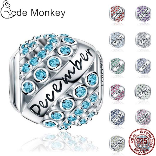 925 Silber für Pandora-Charm, 925-Armband, 12 Stile, Geburtsstein, passend für Original 3 mm, Armband-Charm-Set, Anhänger, DIY, feine Perlen, Schmuck