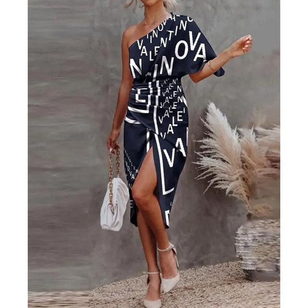 

casual dresses party clothing elegant summer skirt for women skew collar folds off shoulder solid sleeveless xxxl, Black;gray