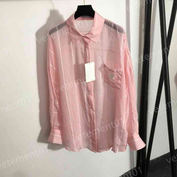 

blouse luxury ce..ne print logo pocket cool and breathable tencel pink shirt fashion stylist shirts casual luxury women 0912, White