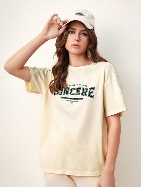 

slogan graphic drop shoulder tee j5lo#, White