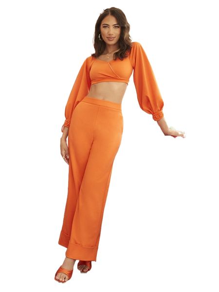 

x nicci hou zip back drawstring lantern sleeve crop & roll up hem pants set c81w#, White