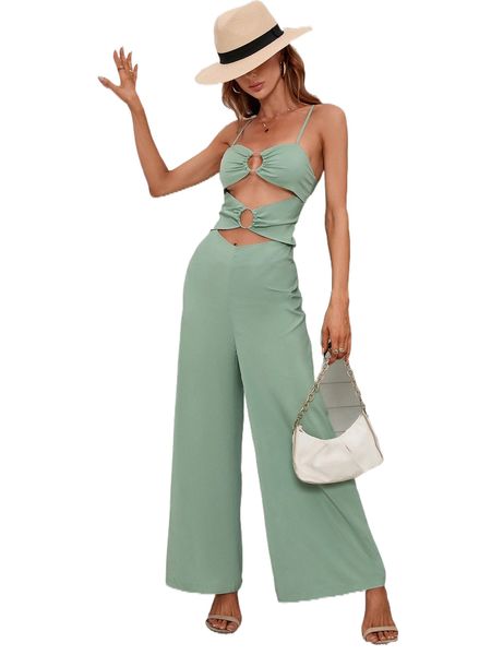 

cut out o-ring detail cami jumpsuit c0ou#, Black;white