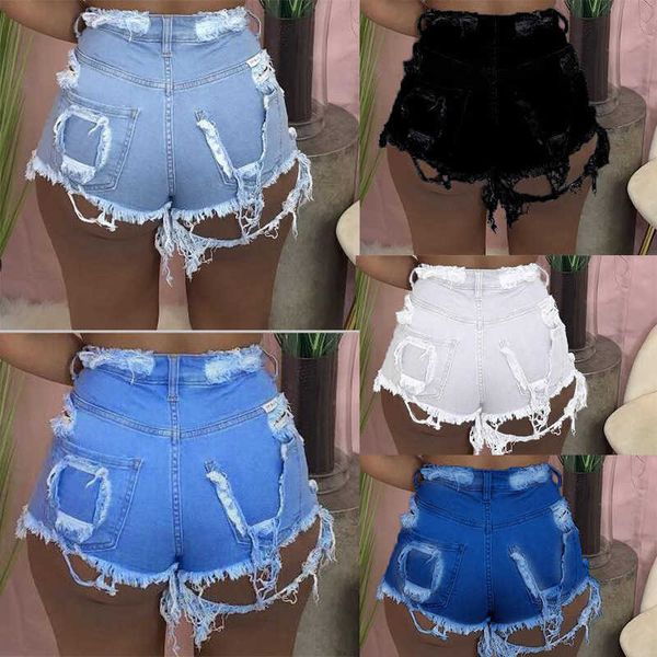 

2023 women jeans shorts summer designer fashion street style ins net red solid color hollow out hole cave, Blue