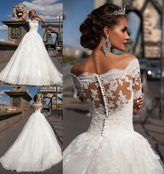 Nuovi abiti da sposa da ballo da sposa piccolo pizzo da sposa da sposa slittante una spalla semplice da viaggio semplice spara Bateau Applique per il matrimonio per adulti abiti abiti vestido de nolia