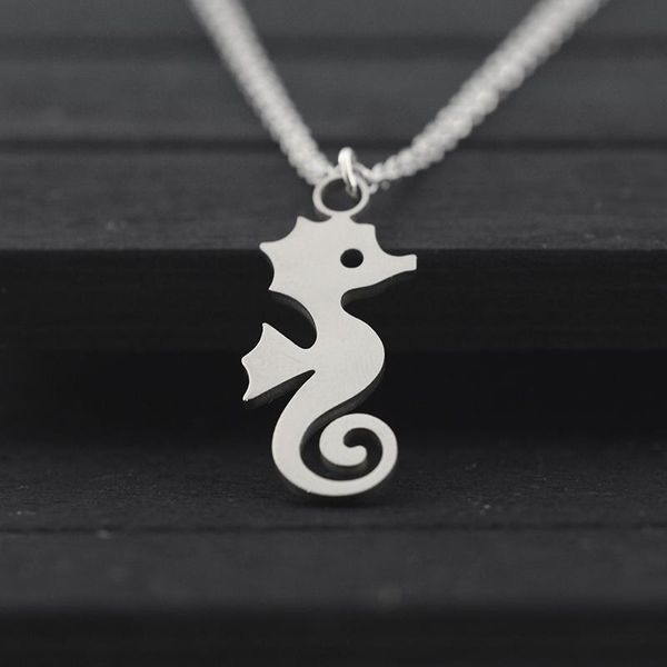 Cadeias desenho animado hipocampo simples colares de pingentes de cavalos -marinhos para mulheres aço inoxidável Moda de jóias do mar de jóias
