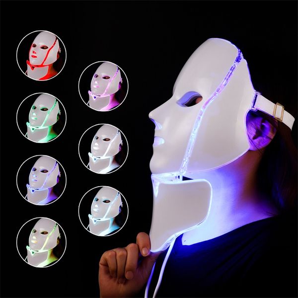 PDT LED Maschera per il viso 7 colori per il ringiovanimento della pelle Cura della pelle Rafforzamento del collo del viso Lifting Trattamento anti-età Terapia con fotoni luminosi Attrezzatura di bellezza Uso del salone di casa
