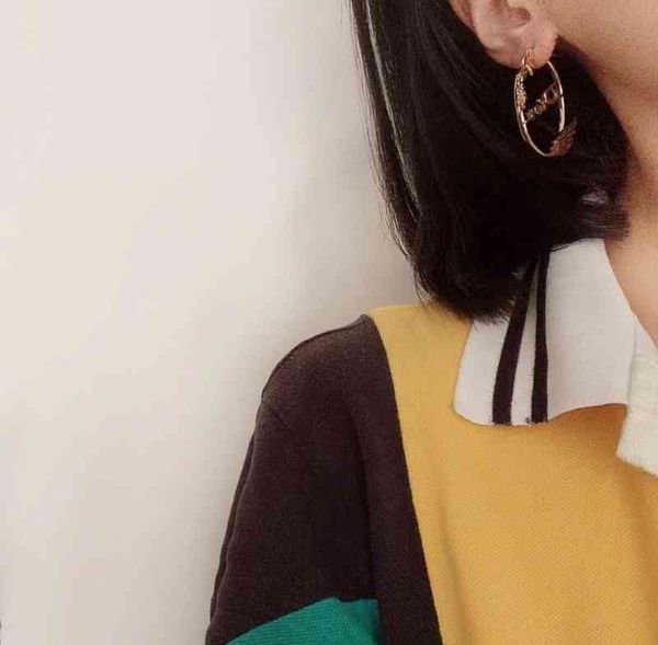 

design jewel ornament charm earring circle letter earrings simple red wings leaves earrings accessories, Golden
