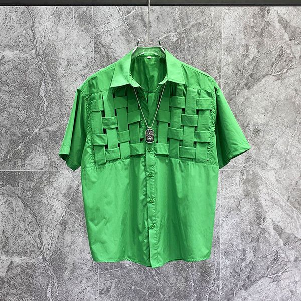

designer casual shirt tide brand bv fashion loose short sleeve t shirt classic green versatile handwoven short lapel coat, White;black