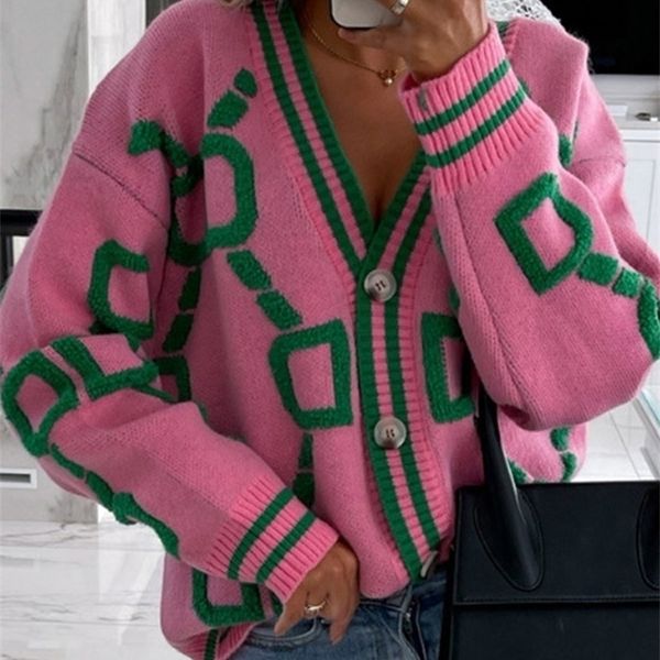 

cardigan for women green striped pink knit button lady cardigans sweaters vneck loose casual winter knitted coat fashion 220813, White