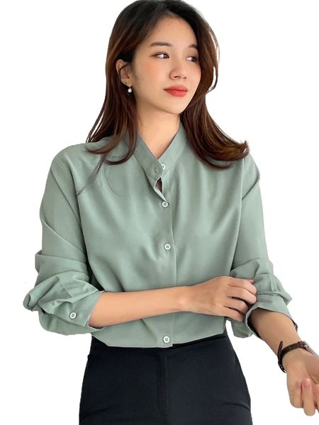 

dazy solid button front blouse z133#, White