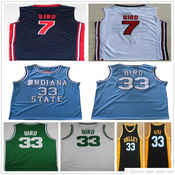 Ed NCAA Vintage Indiana State Sycamores College Баскетбольные майки Bird # 33 Jersey Nation Team Dream Larry # 7 Baby Blue Black Valley High