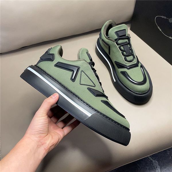 

designer luxury macro re-nylon and brushed leather casual shoes sneakers green with original box, Black