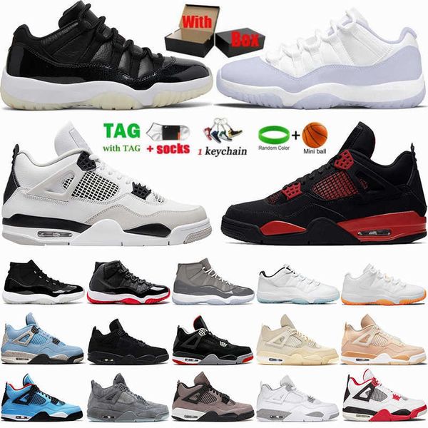 

with box men basketball shoes 4 4s military black fire red thunder university blue black cat patent bred stage haze 11 11s cool grey low