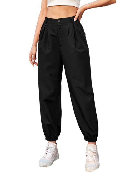 

high waist fold pleated carrot pants i0ae#, Black;white