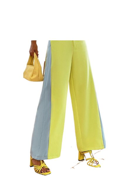 

colorblock wide leg pants 03r7#, Black;white