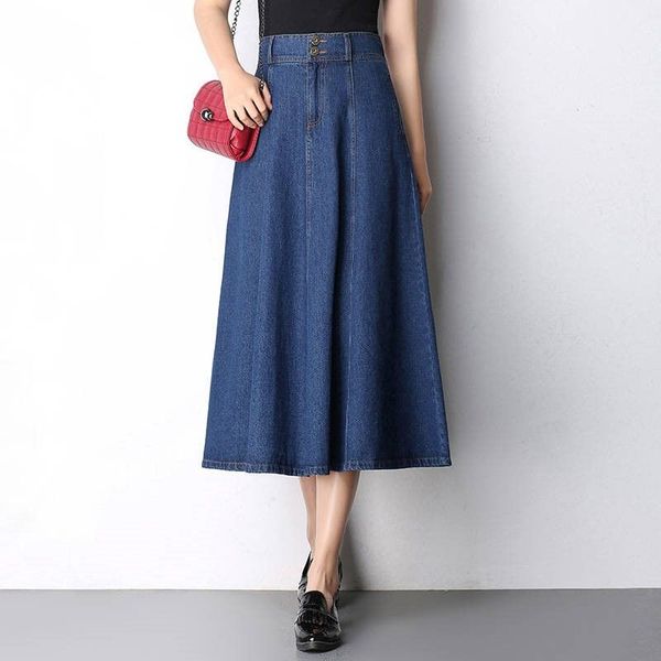 

women's denim jeans skirts casual female vintage stitching casual a-line buttons jean skirt, Blue