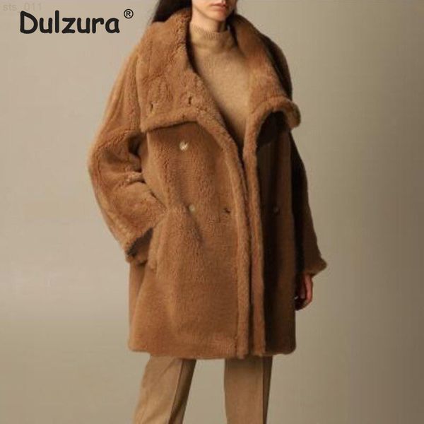 

brand design big collar teddy bear jacket women winter 2021 thick warm fur coat oversized overcoats ladies chic street outerwear t220716, Black