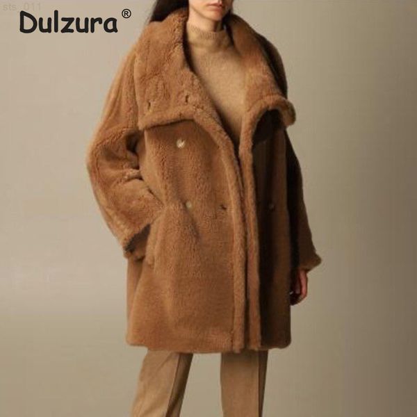 Marke Design Großen Kragen Teddybär Jacke Frauen Winter 2021 Dicke Warme Pelzmantel Übergroßen Mäntel Damen Chic Straße Oberbekleidung t220716