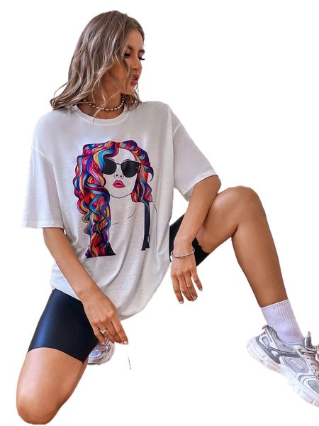 

figure graphic drop shoulder oversized tee l0iu#, White
