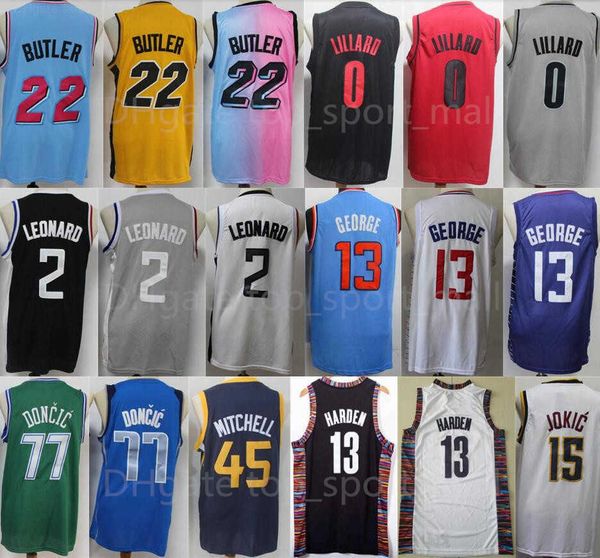

team basketball james harden jersey 13 jimmy butler 22 damian lillard 0 paul george kawhi leonard 2 luka doncic 77 stitched good man wear sp, Black;red