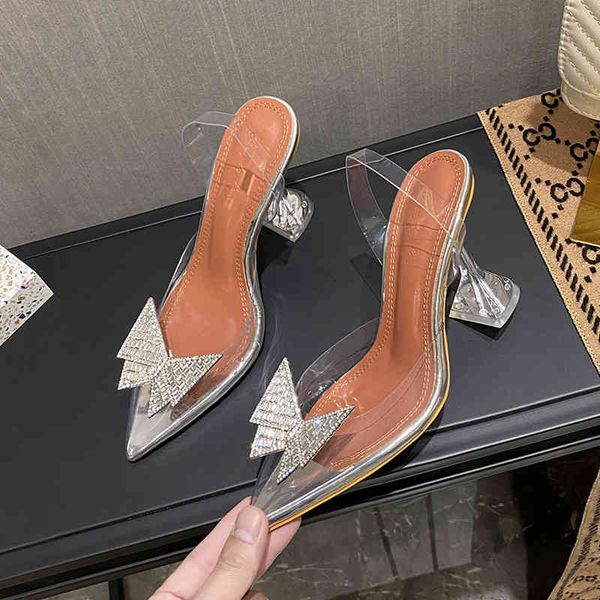 

sandals bow transparent pointed thin heel high heeled shoes, Black