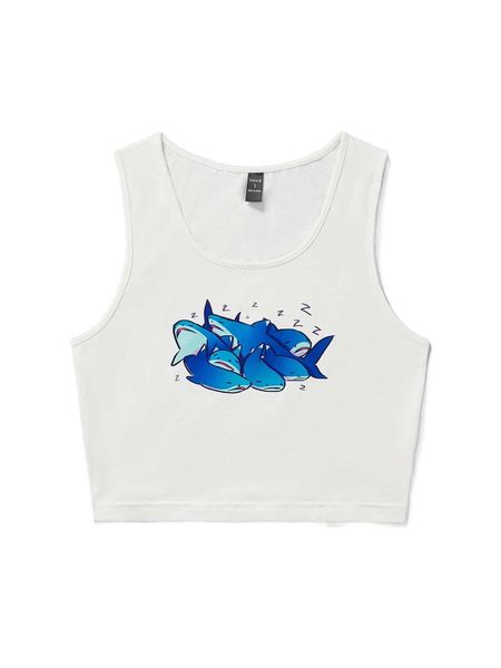 

x ishali art shark print tank d3sj#, White