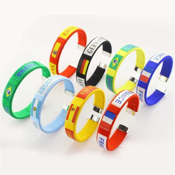 

world cup qatar 2022 football soccer team woven designer bracelet with national flag stripe charms handmade braided wristband bangles fans g, Red;brown