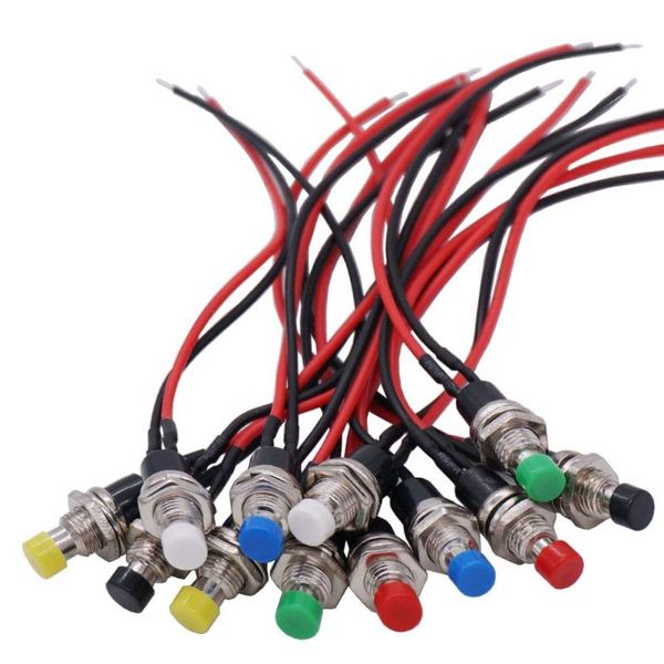 5 PCS 1A 250V AC 2 PINS SPST 6 Renk Normal Açık Mini Anlık Push Düğmesi Ön satılmış kablolar PBS-10-X6CSWITCH