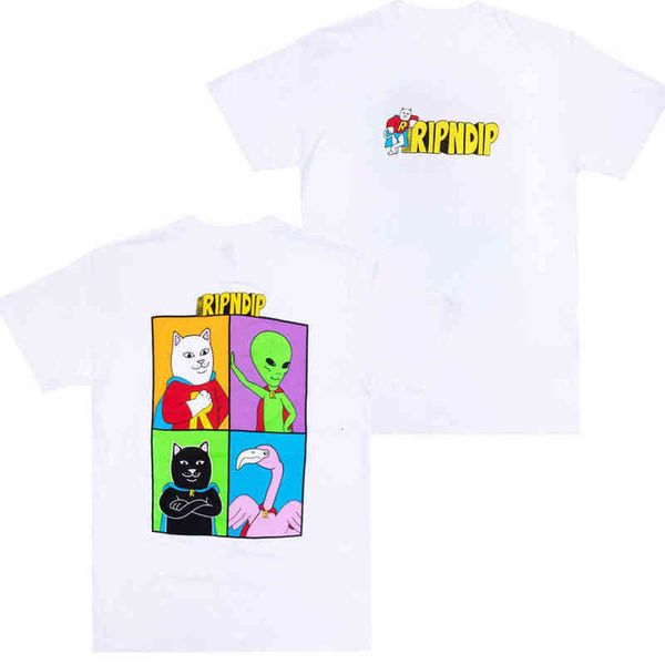 

brand mens classic designer ripndip t shirts fashion naughty cat t-shirt couple tees luxury street hip hop women summer short sleeve tshirt, White;black